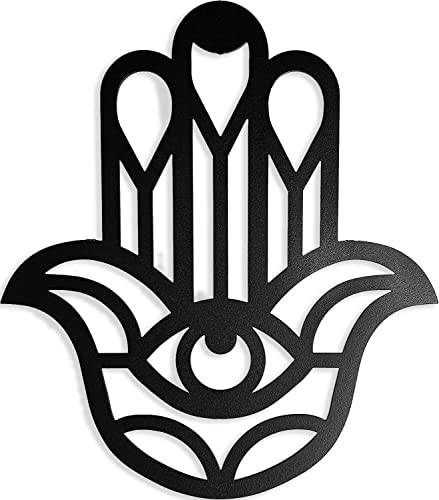 Decoración de metal. Escultura de pared flotante, con sombras, de acero. (21 x 15 cm., Mano de Fátima)