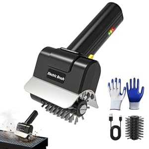 Elektrische Grillbürste, 1100 RPM Grillreiniger, Wasserdicht Grillbürste für Gussrost, 100 Min Laufzeit Tragbare Edelstahl Grill Reinigungsbürste
