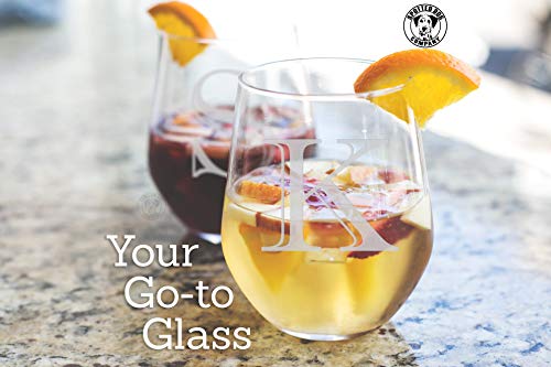 Spotted Dog Company Monogram Etched 17Oz Stemless Wine Glass (Letter K) #TOP2