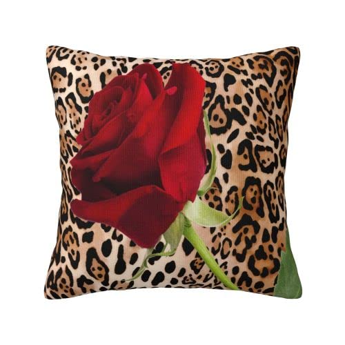 VARUN Throw Pillow Covers Leopard Flower Red Rose Design Square Pillowcase for Home Decor Sofa Car Bedroom Pillow case 18x18inch