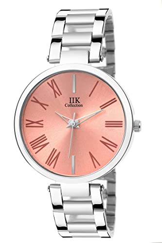 Image of IIK COLLECTION Watch for Women Round Studded Dial |Day and Date Quartz Movemnet |Long Battery Life|Stainless Steel Bracelet Chain Strap|Double Lock Clasp Safety Watches for Girls