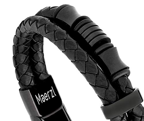 Pulseira Masculina Maerzl de Couro com Fecho de Aço Inoxidável Magnético de Couro Trançado Bracelete