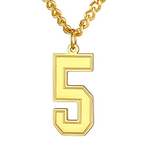U7 Number 5 Necklace For Men Teen 18K Gold Plated Stainless Steel Football Baseball Number Pendant Necklaces For Athletes #TOP10