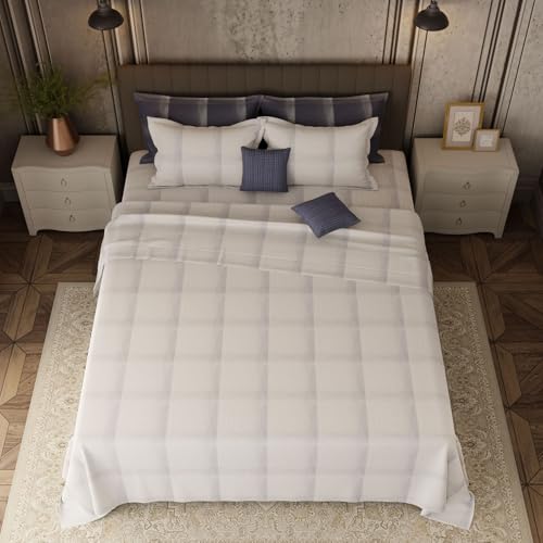 Image of BOUTIQUE LIVING Platinum Pulse Manchester 100% Cotton 800 TC White Geometrical King Bedding Set