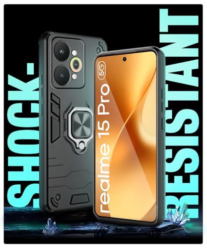 Image of WOW IMAGINE Shock Proof Back Case Mobile Cover for Realme 15 Pro 5G | Back Cover Case (Tough Armor | Hybrid PC + TPU | Ring Holder & in-Built Kickstand | Black)