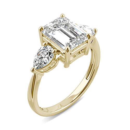Charles & Colvard 14K Yellow Gold Moissanite 9x7mm Emerald Engagement Ring, 3.38cttw DEW2