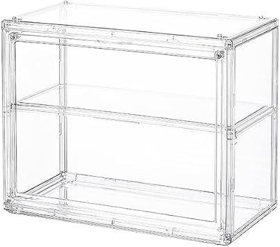 BOHOIDEE 2 Tiers Clear Display Case for Figures, Acrylic Storage Organizers Box with Magnetic Door, Wall-Mounted Dustproof Showcase for Collectibles Action Figure
