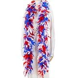 Larryhot 45g Red White Blue Feathers Boa - 2 Yards Turkey Feathers Boa for Party Bulk,Christmas,Mardi Gras,Masquerade Party,Carnival,Concert and Home Decoration(45g-Red White Blue)