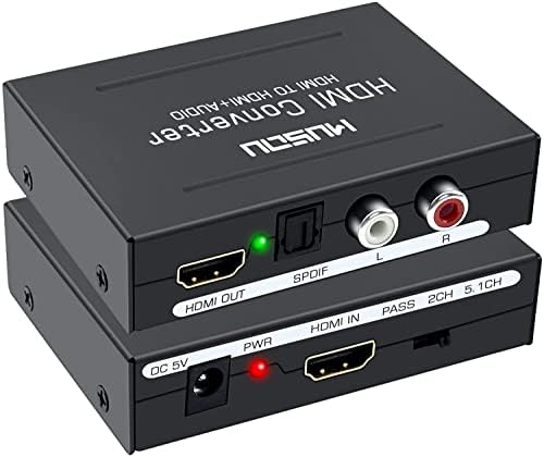 Musou 4K HDMI Audio Extractor,HDMI to HDMI + Optical Toslink(SPDIF) + RCA(L/R) Stereo Analog Outputs Video Audio Splitter Converter Support 4k 1080P,Black
