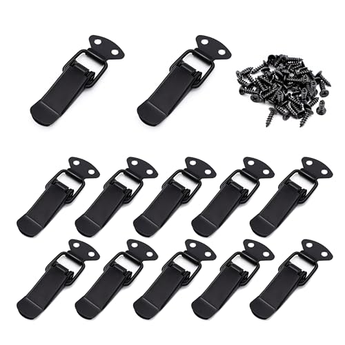 Lesnala 12 Set of Black Toggle Latch Stainless Steel Spring Toggle Lock Clasp Buckle Latch for Wooden Case Toolboxes Cabinet Chest, Latch Catches Hasps Clamps 75mm Overall Length with Mounting Screws