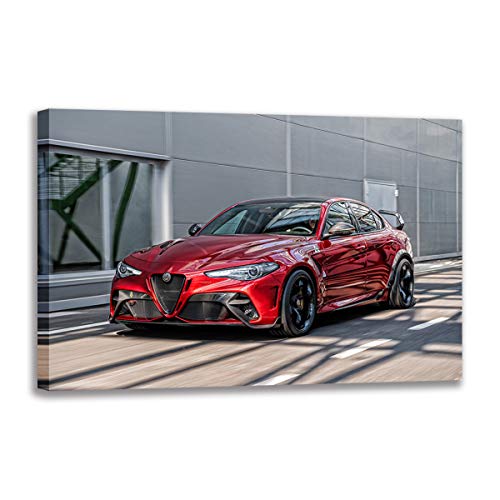 Tableau voiture de sport rouge sur toile de lin 90 x 140 cm