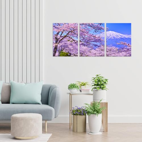 富士山 アートパネル 桜3枚 開運 風水絵画 赤富士 自然風景画 風景画 壁掛け ベランダ 縁起物 絵画 ホームデコレーション 写真完成品 木製フレーム (30X40cmX3pcs, 富士山のポスター5) [3]