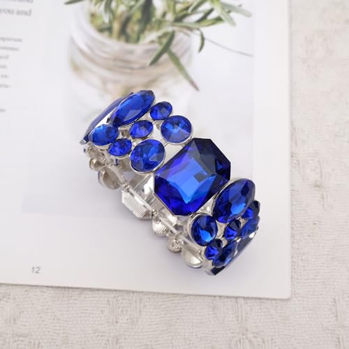 CSY Women's Statement Stretch Wide Bangle Bracelets Austrian Crystal Art Deco Elastic Bracelet for Party Prom4