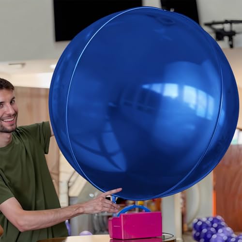 Image of 50 Inch Metallic Navy Blue Round Foil Balloons 3pcs Large Mylar Balloons | Jumbo Giant Helium 4D Ball Balloons for Birthday Party, Graduation, Wedding, Christmas, New Year, Disco Prom Party Decoration