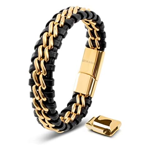SERASAR Mens Bracelets 20cm Gold Gift-Box Genuine-Leather Cowhide Braided Adjust-Able Magnetic-Clasp Multi-Layer Wrap Jewellery-Box Rope Man Mans Male Mens Bracelets Band Jewelry Accessories Cover