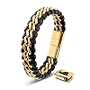 SERASAR | Premium Genuine Leather Bracelet [Steel] for Men in Black | Magnetic Stainless Steel Clasp in Black, Silver and Gold | Exclusive Jewellery Box | Great Gift Idea
