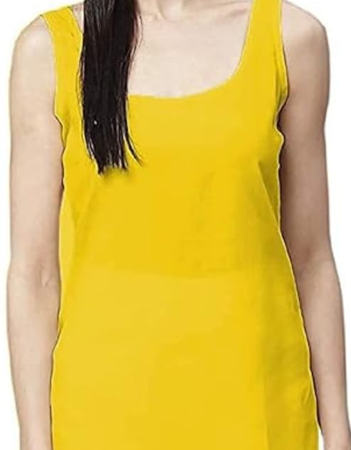Image of Cotton Inner Slip camesoli for Women, Full Length Inner for Chikankari Kurti, Women Indoor Dress Cotton Sleeveless camesole,Holi Outfit (Color- Yellow)