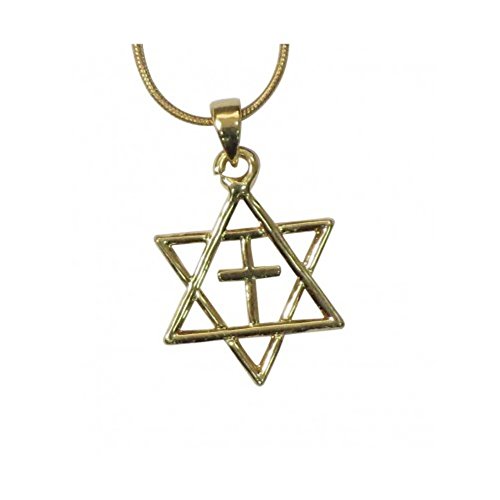 Alef Judaica Religious Interfaith Star of David with Cross Pendant Necklace in Gold