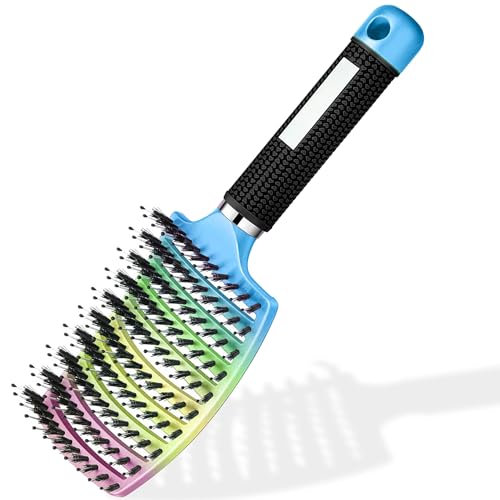 Brosse à Cheveux Magique - Démêlante Instantanée - Poils de Sanglier & Nylon - Anti-Casse & Anti-Statique - Pour Cheveux Bouclés, Lisses, Épais ou Fins - Hommes,...