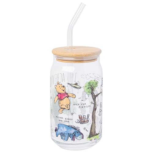 Image of Silver Buffalo Disney Winnie the Pooh, 100 Acre Wood, Glass Tumbler, 16 Ounces (Pack of 12)