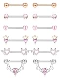 JOERICA 6 Pairs 14G Nipple Rings for Women 316L Stainless Steel Heart Butterfly Moon CZ Flower Barbell Nipple Rings Set Cute Nipplerings Piercing Jewelry