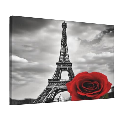 Toile murale Tour Eiffel et rose rouge pour sublimer le salon moderne