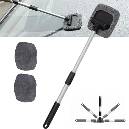HIDRUO Windshield Window Cleaner Tool, Windshield Wow Magnetic Car Window Cleaner, Expandable Car Window Cleaner Inside with 2 Reusable Microfiber Pads (1 Set)