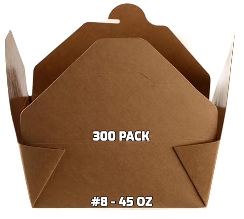 EcoQuality [300 PACK Take Out Food Containers 45 oz Kraft Brown Paper Box Microwaveable Leak and Grease Resistant - To Go Containers for Restaurant, Catering, Food Truck - Recyclable Lunch Box #8