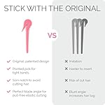 THE PONY PICK Hair Elastic Rubber Bands Cutter Tool – Easy To Use, Pain Free, No Hair Damage – Ponytail Cutter Tool for Kids & Toddlers (3 Packs of Pony Pick & 50 Clear Hair Elastics) - Image 3