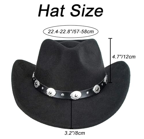 Image of Women-Classic-Western-Cowboy-Shapeable-Hat - Men-Roll-Up-Wide-Brim-Felt-Fedora-Hats-Cowgirl-Hat with Belt Buckle(M-L)