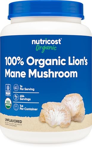 Nutricost Organic Lion's Mane Mushroom Powder 1LB, USDA Certified Organic, Fruiting Body, Non-GMO, Gluten-Free