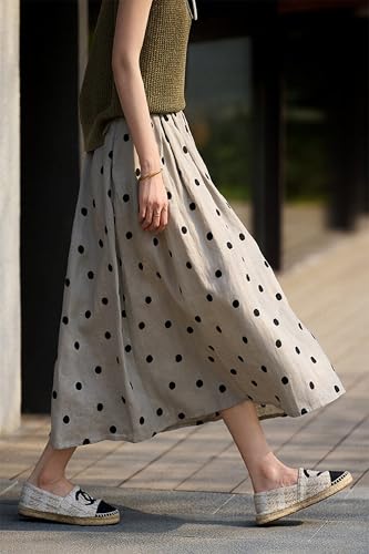 Linen Polka Dots Skirt Women Casual A-Line Midi Skirts 2025 Comfy Flowy Swing Long Skirts with Pockets2