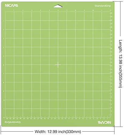 Nicapa Standard Grip Cutting Mat for Cricut Explore One/Air/Air 2/Maker (Standardgrip,12x12 inch,3pack) Adhesive&Sticky Non-Slip Flexible Vinyl Green Cut Mats Replacement Craft Accessories Set - 3