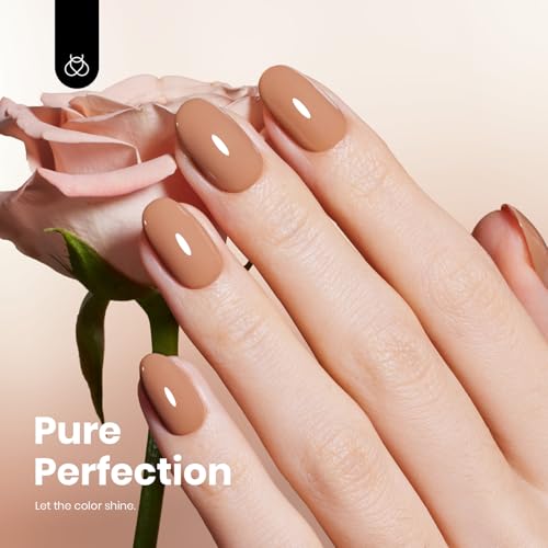 Image of Beetles Brown Gel Polish - Latte Haze, Hema Free Brown Gel Nail Polish, Soak Off UV LED Fall Nails Art Lamp 15ML Full Size DIY Home Manicure Salon for Women