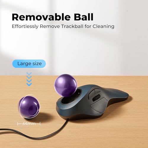 PORLEI Wired Trackball Mouse for Large Hands, Ergonomic Design Reduces Wrist & Muscle Strain, Precision Tracking with Easy Index Finger Control, Compatible with PC, Laptop, Windows, Mac, Purple
