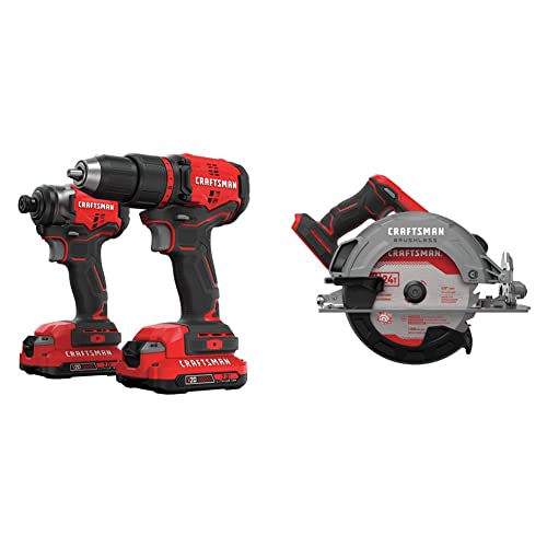 CRAFTSMAN V20* Cordless Drill Combo Kit, 2 Tool w/ V20 Circular Saw, 7-1/4-Inch, Cordless (CMCK210C2 & CMCS550B)