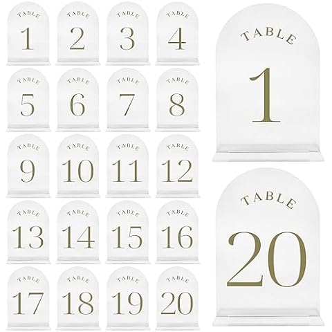 Wedding Table Numbers 1-20 - Frozen Design, Acrylic Cards With Gold Number, Perfect for Reception, Table Card Holders, Elegant Signs Cover
