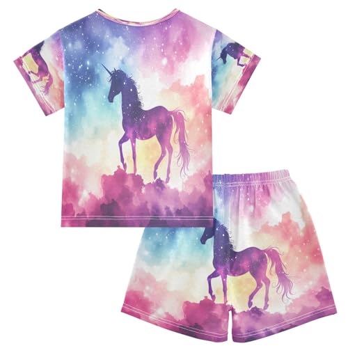 senya Short Sleeve Pajamas Sets Summer Cotton Sleepwear Unicorn Standing Rainbow2