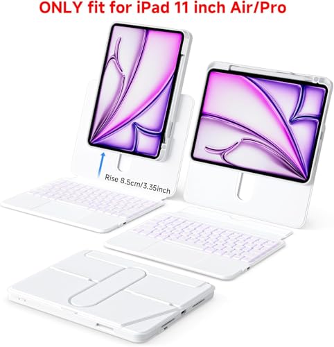Image of Keyboard Case for iPad 11-inch (A16, 2025) and iPad 10th Gen 10.9-inch with Multi-Touch Trackpad, 360 Rotating Kickstand, Portrait & Raised Modes, Detachable Cover, 7-Color Backlight - White