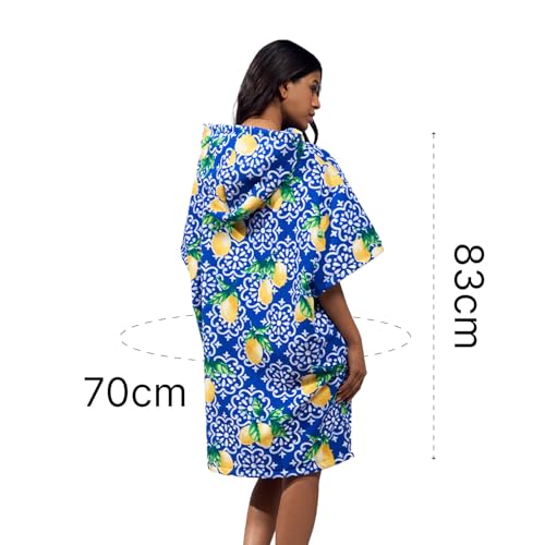 OHS Adult Changing Robe Hooded Towel, Soft Absorbent Lemon Tile Print Beach Towel Poncho for Travel Pool Quick Dry Lightweight Oversized Swimming Towels for Women, Blue/White - Image 7