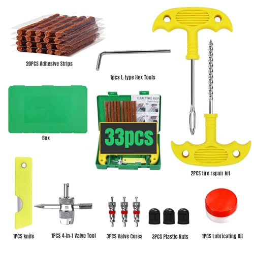 Tire Repair Kit, 33Pcs Heavy Duty Tire Plug Kit,Universal Tire Repair Tools to Fix Punctures and Plug Flats Patch Kit for Cars, Motorcycles, Atvs, Tractors, Etc - Image 3