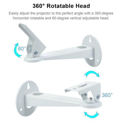 Soporte de Pared para Mini Proyector Docooler, Cabezal Rotativo 360°, Capacidad 3 lbs, Longitud 7.87 pulgadas, Color Blanco/Negro miniatura 3