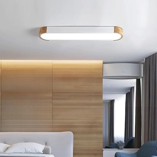 Moderno LED Ajustable Brillo Lámparas de Techo con Control Remoto Rectángulo Regulación 3000K-6500K Luz de Techo Madera+Hierro Iluminación de Techo para Cocina Dormitorio (Blanco,35CM 36W 3500 Lumen)
