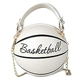 WLC Basketball Shape Purse,PU Spherical Shape Shoulder Bag for Women, White