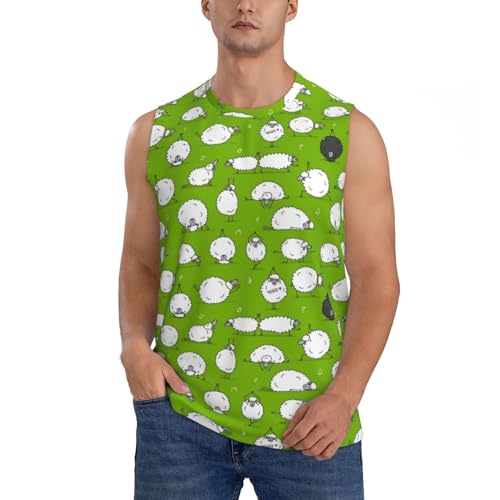 Kuilepa Men's Sleeveless T-Shirt,Sport Muscle Tank,Moisture Wicking,Muscle T-Shirt for Men (Funny Sheep Doing Yoga)-, Black, Medium
