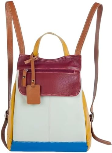 Mochila de Couro Legítimo Modelo Maluzinha Elegante 21x26x10cm, Alças Reguláveis Premium (Colorida)