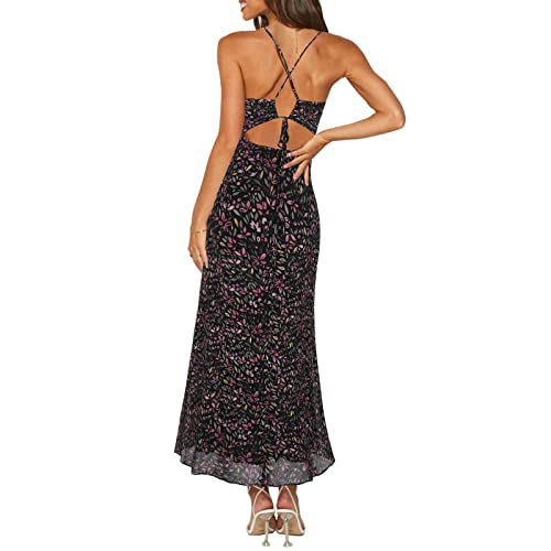 Zaful Women's Spaghetti Strap Floral Summer Hollow Twist Front Maxi Dresses Sexy Cutout V Neck Backless Vacation Dress #TOP2