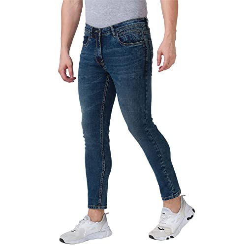 Image of Parx Men's Flat Front Skinny Cropped Fit Dark Blue Jeans