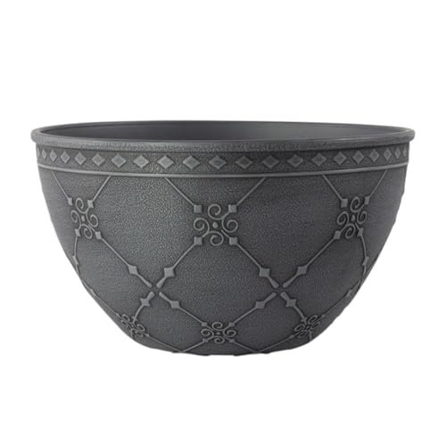 Image of Divas World Grey Nouveau Bowl Planter 24cm, Decorative Round Plant Bowl with Drainage Hole for Indoor Outdoor Use (1)