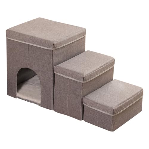 BUEOJH ドッグステップ、犬階段、3段ペット階段、収納可能、折りたたみ可能、小型犬、高齢犬、猫用ステップ、保護、腰と脚の怪我を軽減 組み立て式ペットステップ、ドッグスロープ階段 (グレー)